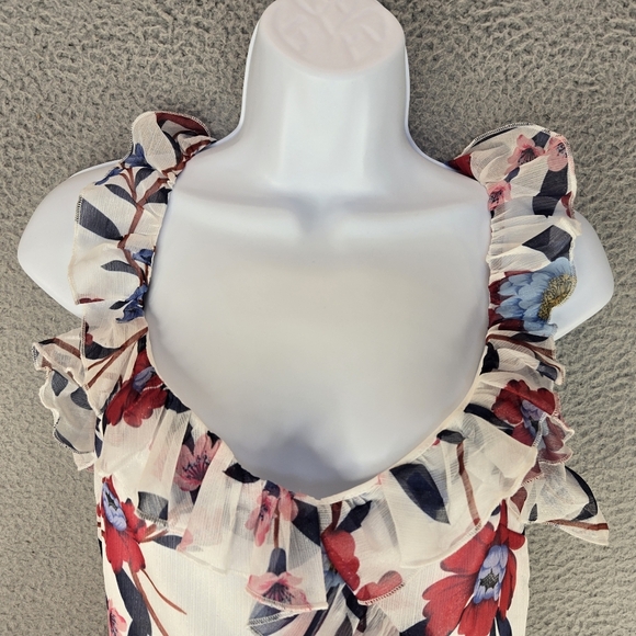 French Connection Womens Cami Top Sz 4 Aden Lurex Frill Ruffle Adj Straps Floral - Picture 4 of 13